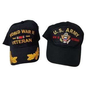 WWII US Army Veteran Cap Set Lot of 2 Black Military Hats 1941–1946